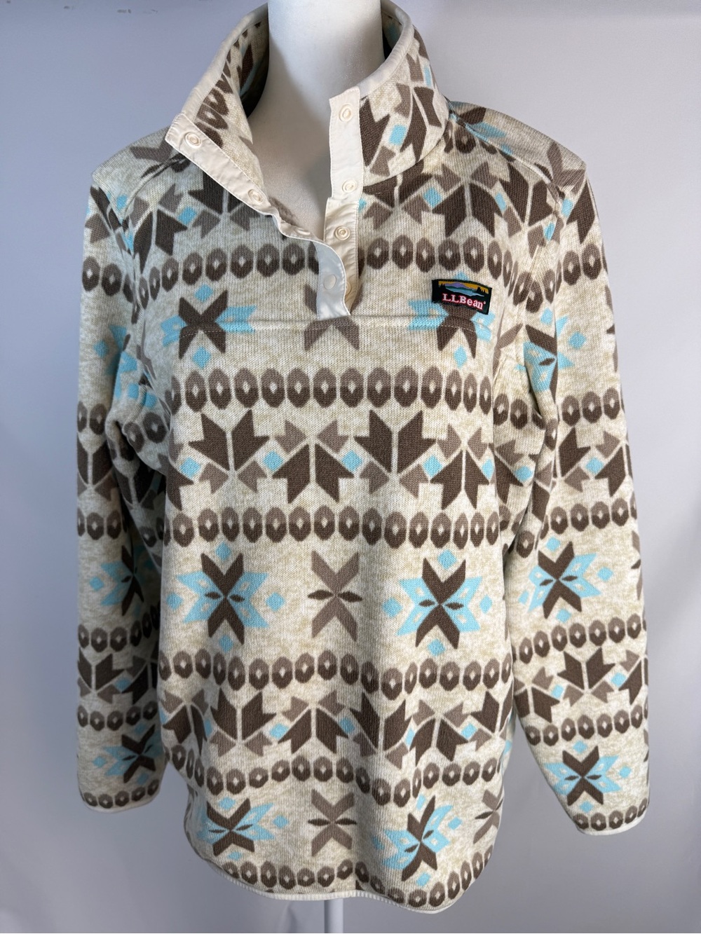 L.L. Bean Nordic Fair Isle Snap Pullover